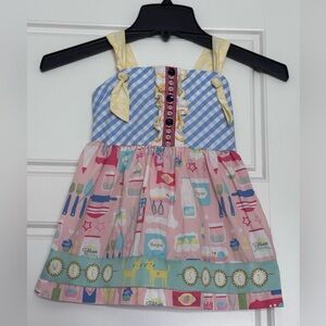 Matilda Jane Hello Lovely In the Kitchen Blue Check Apron Knot Top - Size 6